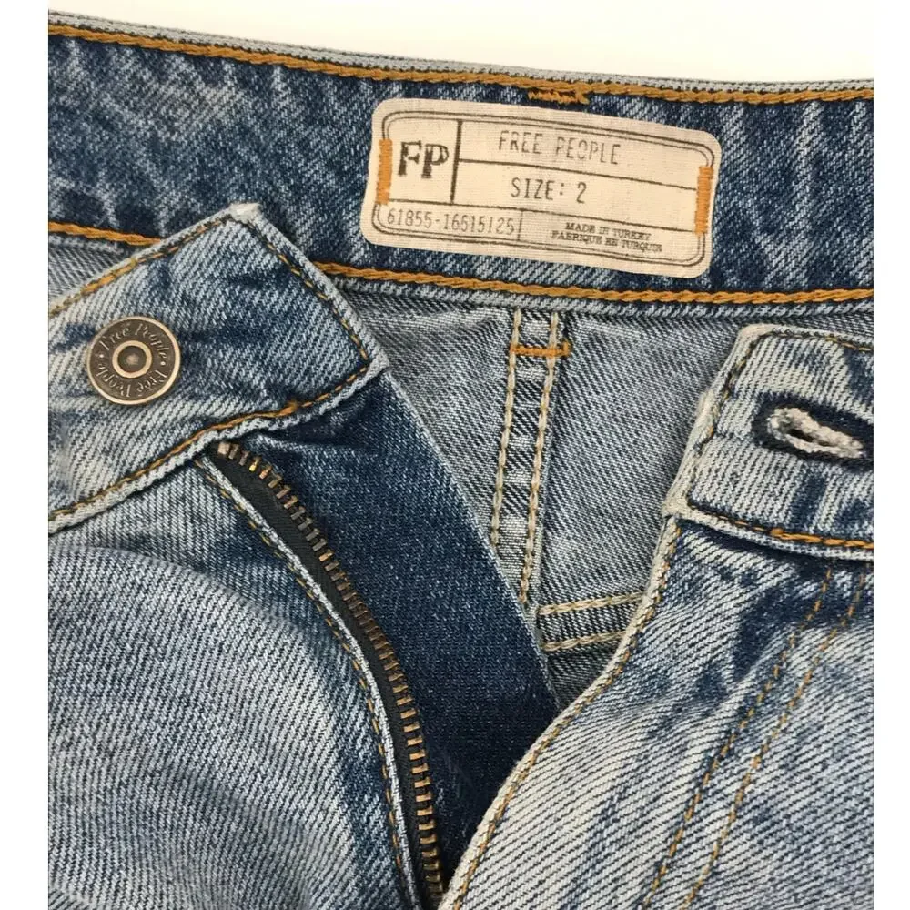Free People Light Wash Embellished Denim Mini Skirt Size 2